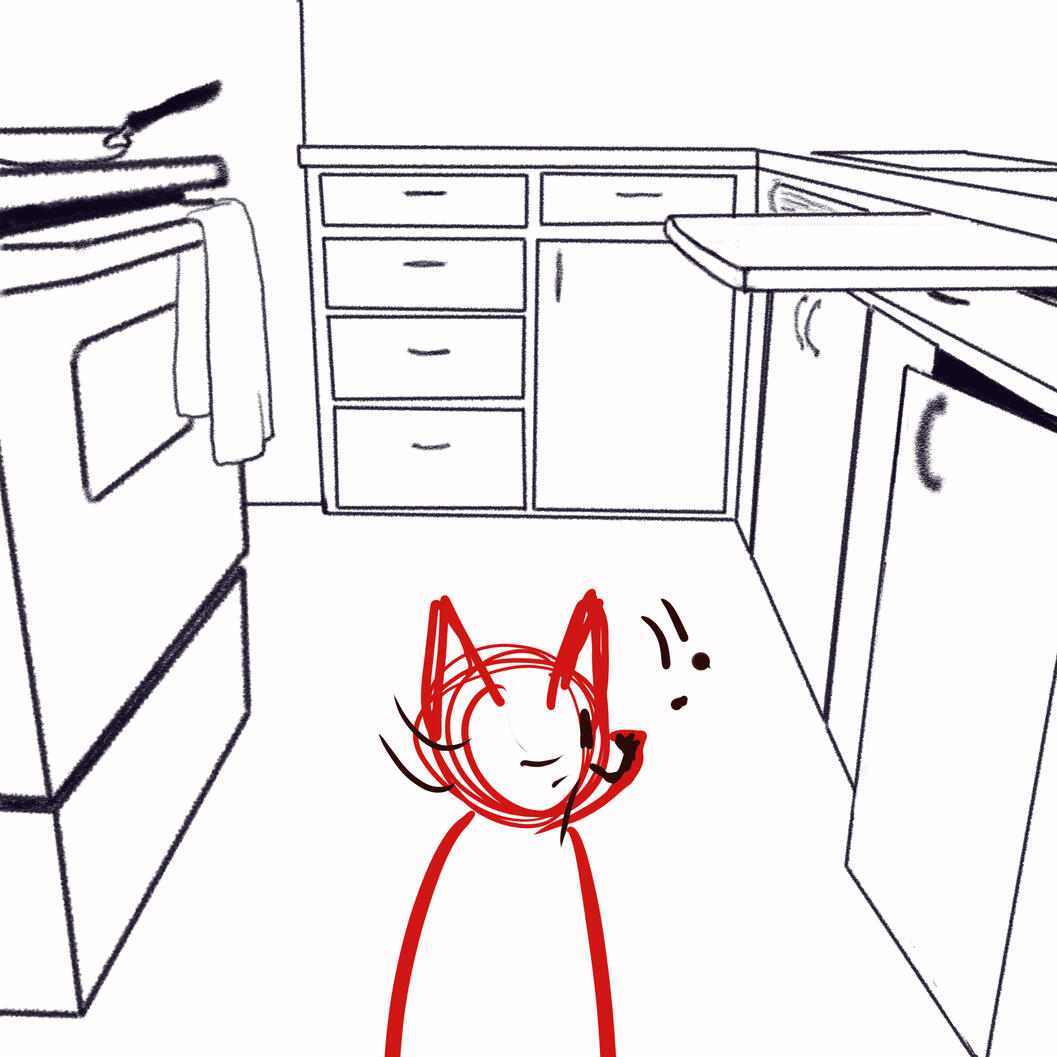 The kitchen that follows the layout of my own kitchen in my apartment.